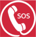 Rotes SOS-Telefon-Symbol in einem Kreis.