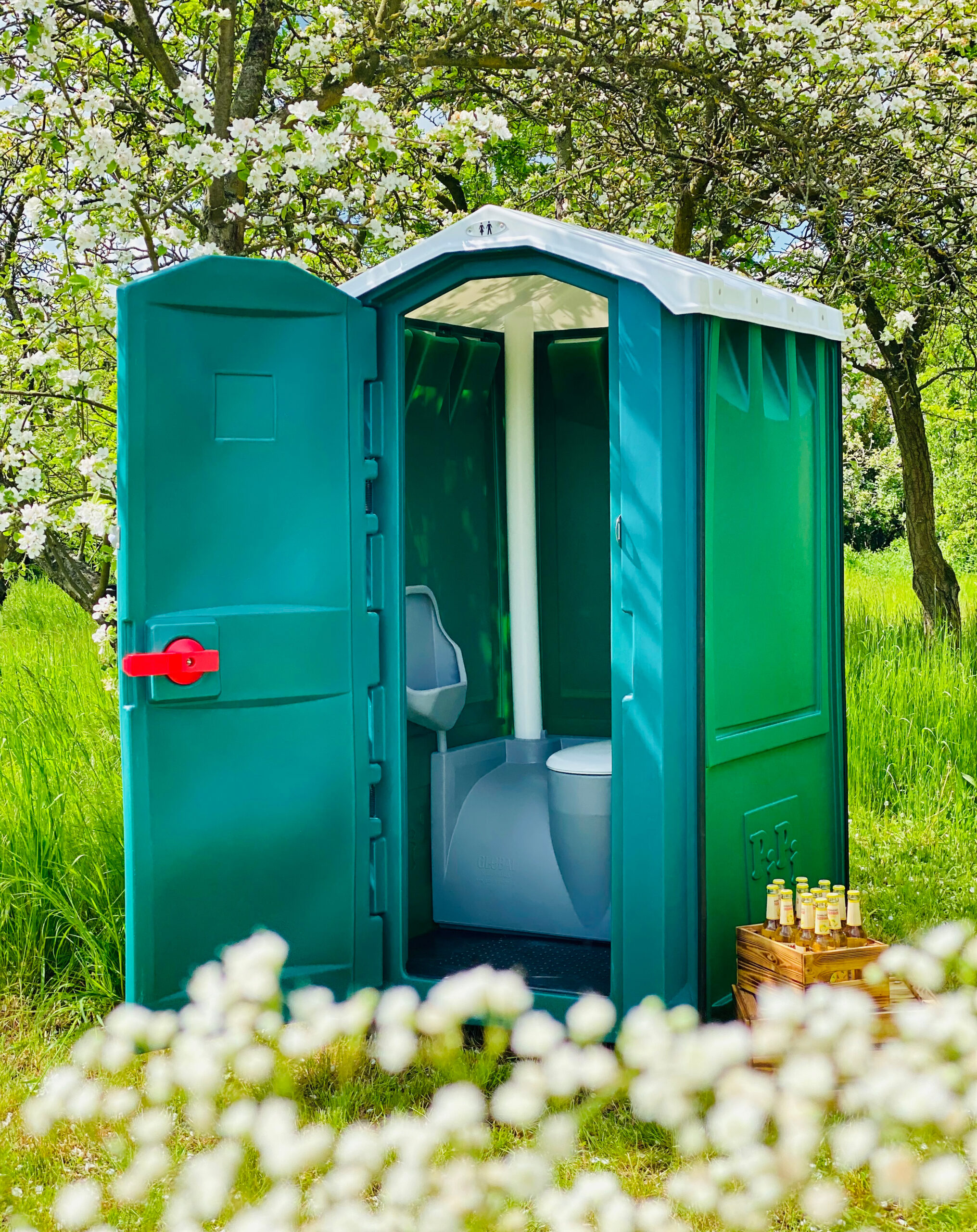 PiPiBox Party steht im Garten mit offenen Tür.